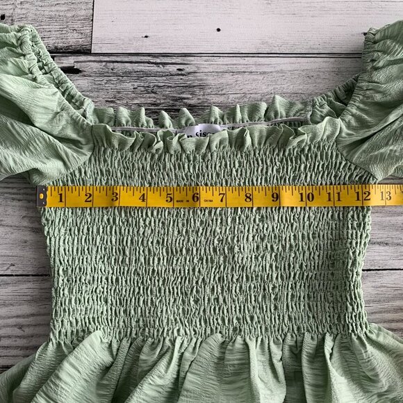 En Saison Crop Top Mint Smocked Puff Sleeve Square Neck Peasant Boho Blouse - Picture 10 of 12